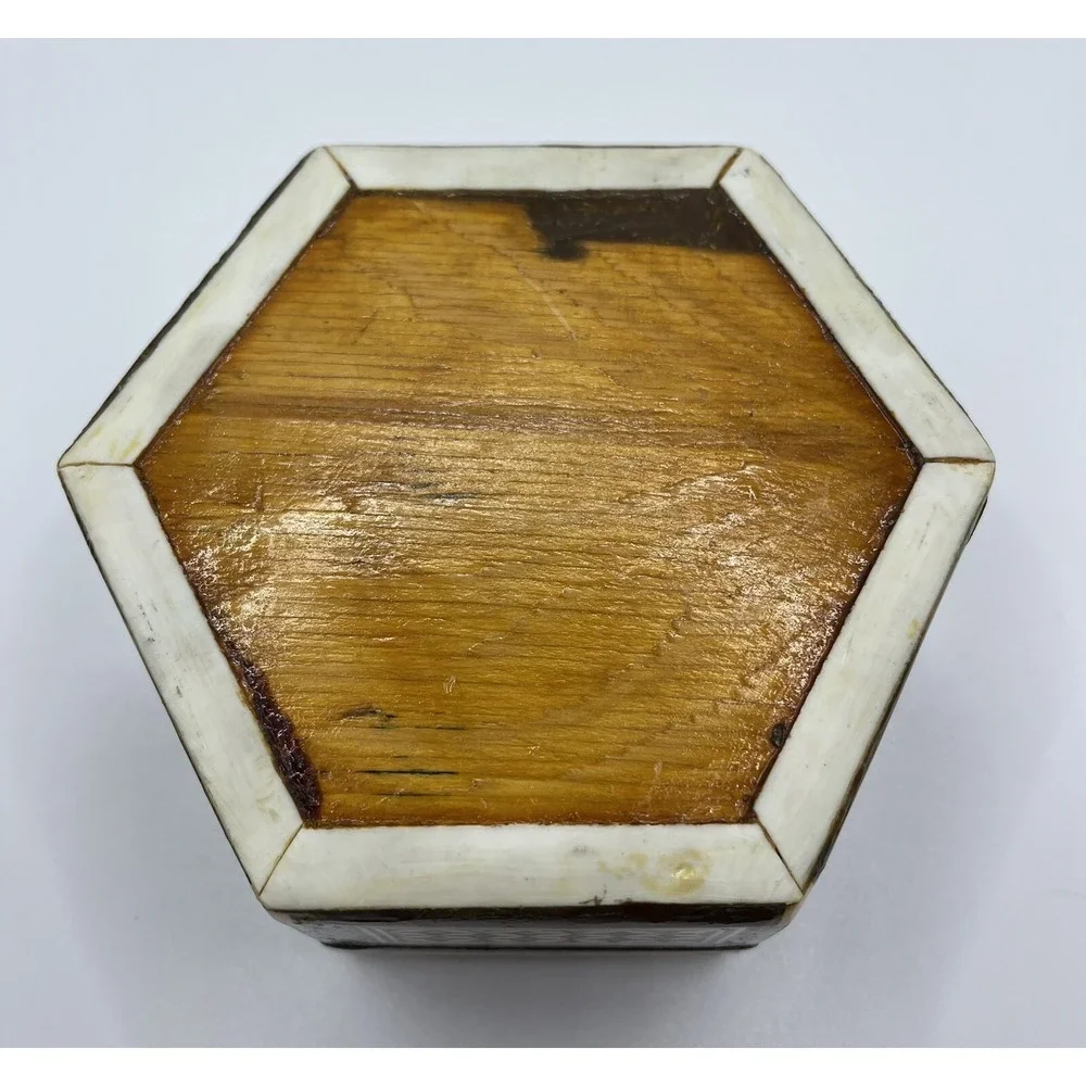 VTG Wooden Trinket/Jewelry Box - Inlay Mother Of Pearl & Abalone Intricate